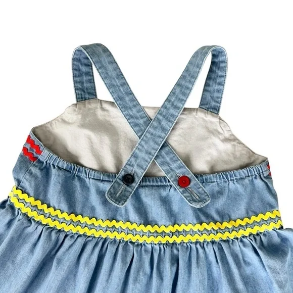 Hanna Andersson chambray denim jean jumper dress 140/10 rickrack blue yellow red - Picture 11 of 15